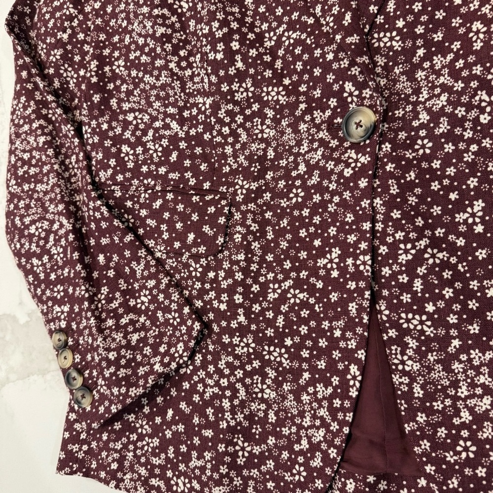 Free People Maggie Floral Linen Blazer Jacket Women’s 6 Burgundy Boho Corpcore - Picture 5 of 11